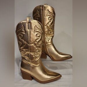 ALI Gold Metallic Faux Leather Western Boots
